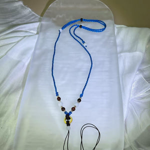 Handmade Teal Blue Necklace Cord with White Jadeite Beads 白色翡翠珠青蓝手编项链绳