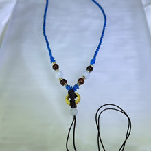 Load image into Gallery viewer, Handmade Teal Blue Necklace Cord with White Jadeite Beads 白色翡翠珠青蓝手编项链绳
