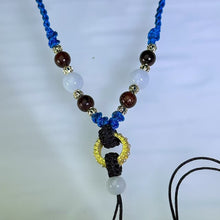 Load image into Gallery viewer, Handmade Teal Blue Necklace Cord with White Jadeite Beads 白色翡翠珠青蓝手编项链绳
