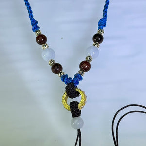 Handmade Teal Blue Necklace Cord with White Jadeite Beads 白色翡翠珠青蓝手编项链绳