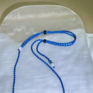 Handmade Teal Blue Necklace Cord with White Jadeite Beads 白色翡翠珠青蓝手编项链绳