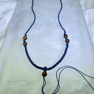 Handmade Navy Blue Necklace Cord with Sandalwood Beads 藏青蓝手编项链绳