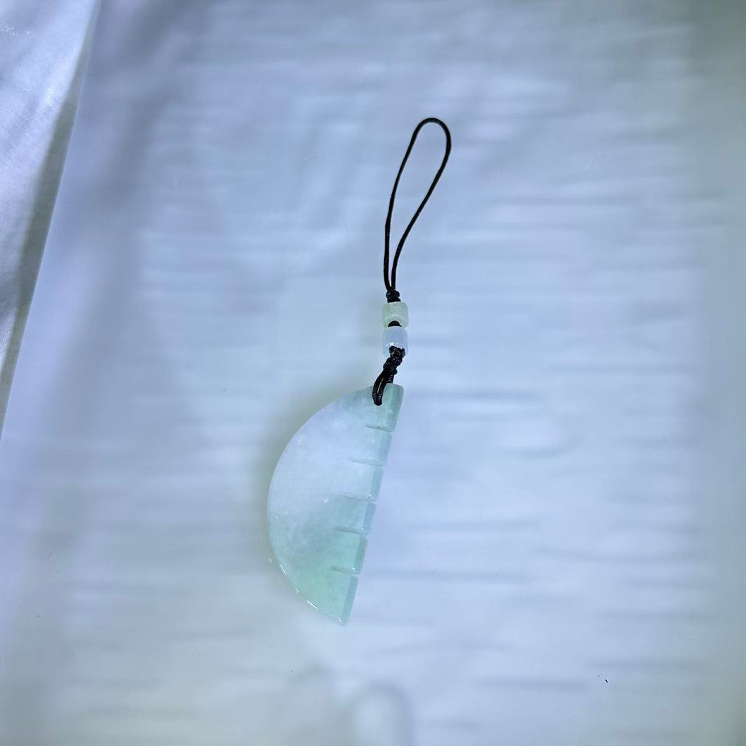 White Jadeite with Green Striations Comb Charm Keychain / Bag Charm / Mobile Charm 糯种白底青翡翠梳子挂饰手机链钥匙链包挂