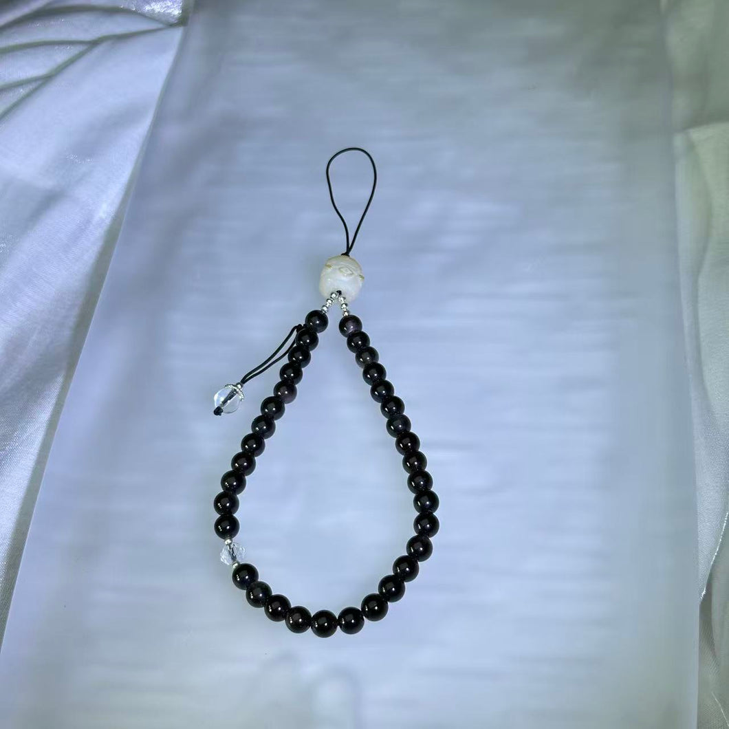 Silver Sheen Obsidian Bead Charm / Bag Charm / Mobile Charm 银眼黑曜石珠链挂饰手机链包挂