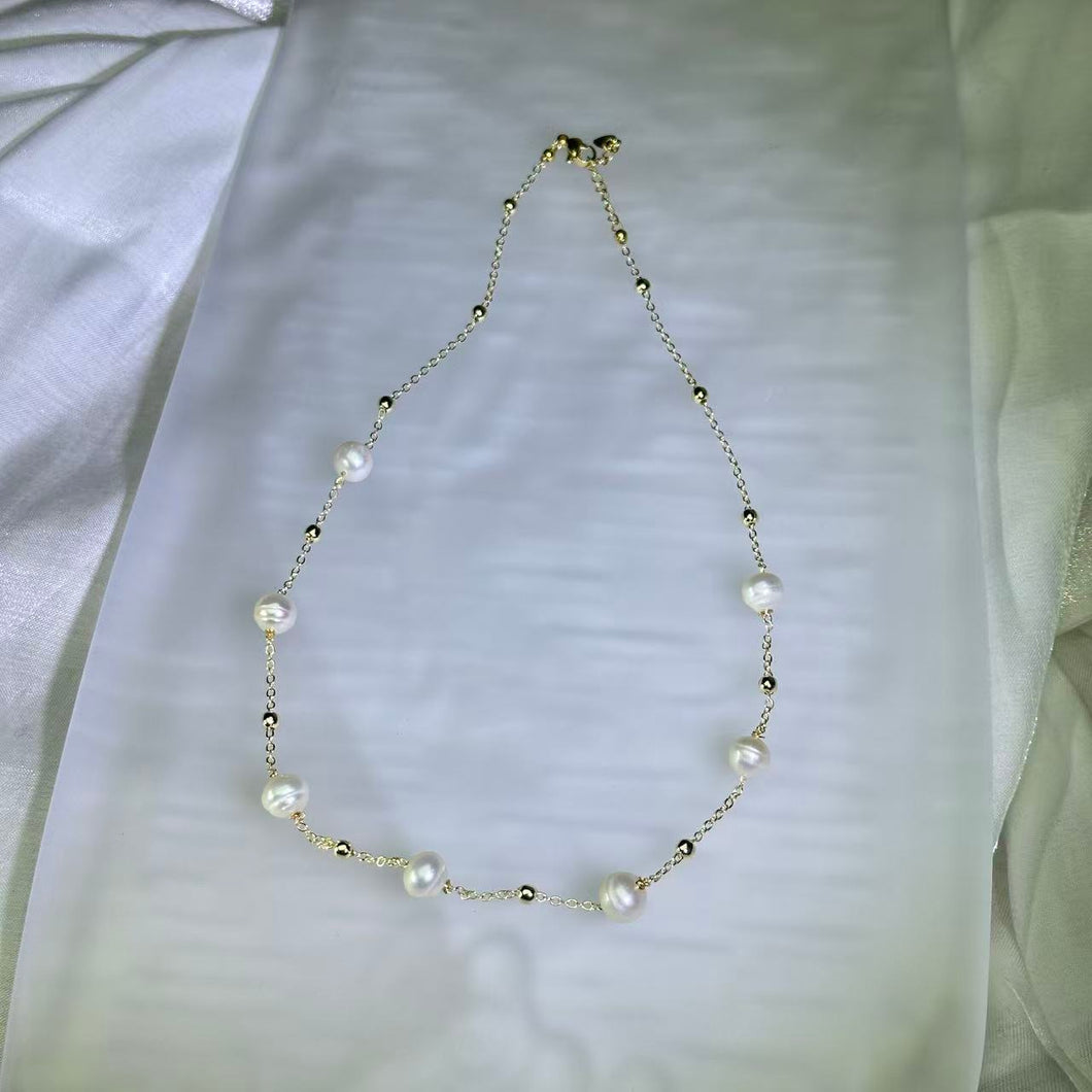 White Freshwater Pearl Bead Necklace 白色淡水珍珠珠链项链