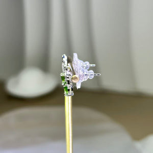 Chrome Diopside Leaf Stud Earrings 翠绿色透辉石镶嵌小叶子耳钉