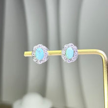 Load image into Gallery viewer, Pale Blue Turquoise Flower Stud Earrings 浅蓝色松石镶嵌花朵耳钉
