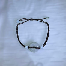 Load image into Gallery viewer, Translucent White Jadeite Lucky Donut Handwoven Bracelet 糯种白色翡翠平安扣手编手链
