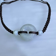 Load image into Gallery viewer, Translucent White Jadeite Lucky Donut Handwoven Bracelet 糯种白色翡翠平安扣手编手链
