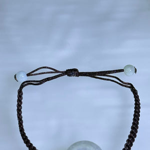 Translucent White Jadeite Lucky Donut Handwoven Bracelet 糯种白色翡翠平安扣手编手链
