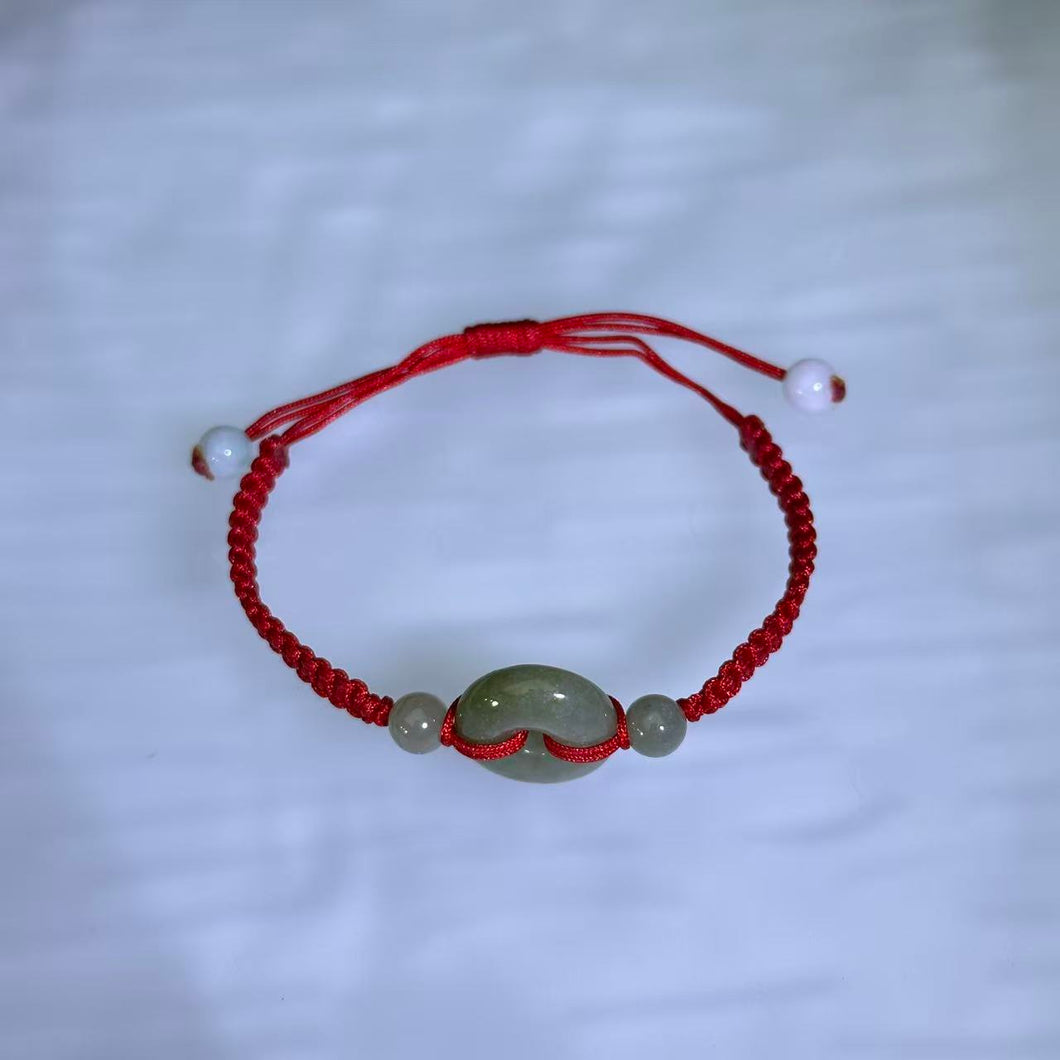 Translucent Green Jadeite Lucky Donut Handwoven Bracelet 糯种油青翡翠平安扣手编手链