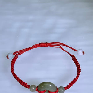 Translucent Green Jadeite Lucky Donut Handwoven Bracelet 糯种油青翡翠平安扣手编手链