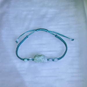 Light Green Jadeite Pixiu Handwoven Bracelet 糯种晴绿翡翠貔手编手链