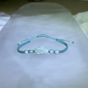 Light Green Jadeite Pixiu Handwoven Bracelet 糯种晴绿翡翠貔手编手链