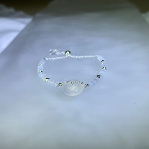 White Agate Lucky Donut Bead Bracelet 白玛瑙平安扣珠链手链