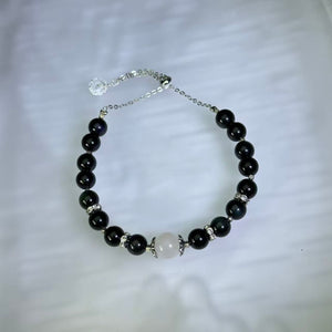 Rainbow Eye Obsidian Moonstone Bead Bracelet 彩眼黑曜石月光石珠链手链