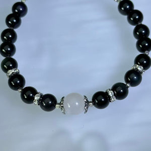 Rainbow Eye Obsidian Moonstone Bead Bracelet 彩眼黑曜石月光石珠链手链