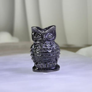 Silver Sheen Obsidian Owl Figurine 银眼黑曜石猫头鹰小摆件