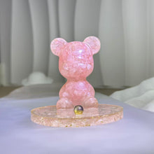 Load image into Gallery viewer, Rose Quartz Resin Bear Figurine / Stand 粉水晶滴胶小熊摆件/支架
