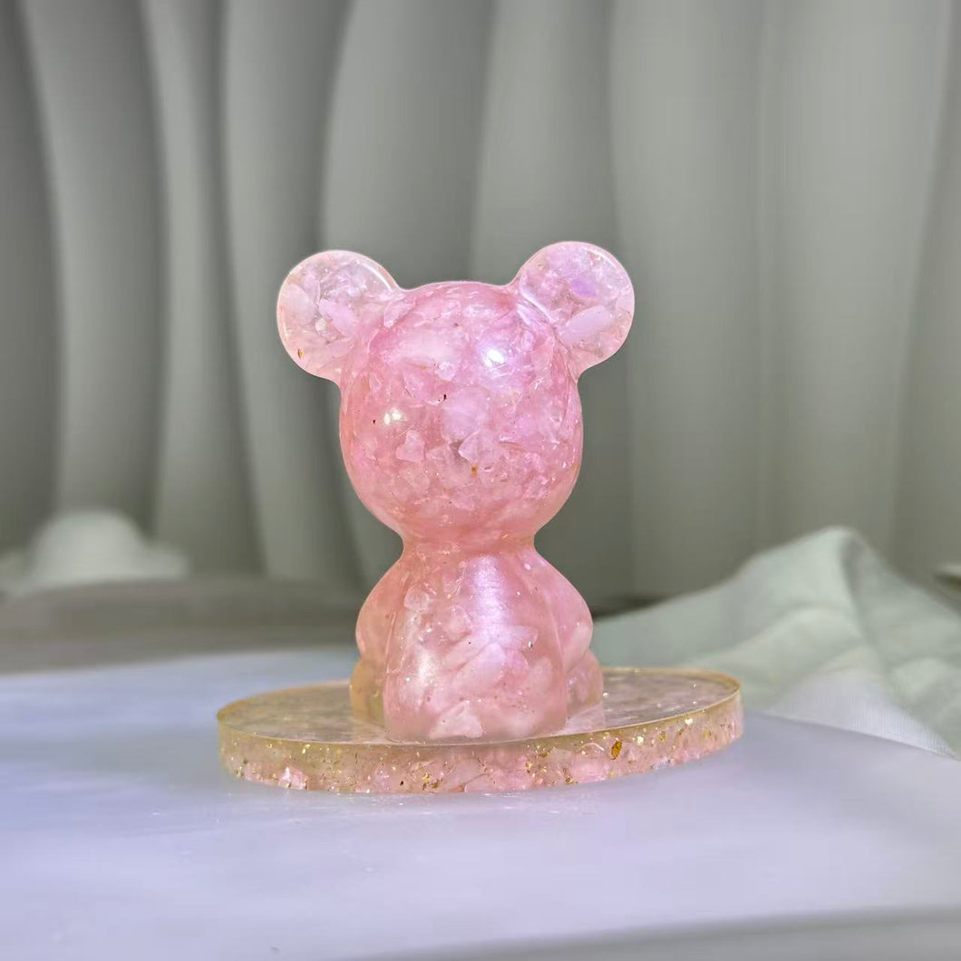 Rose Quartz Resin Bear Figurine / Stand 粉水晶滴胶小熊摆件/支架