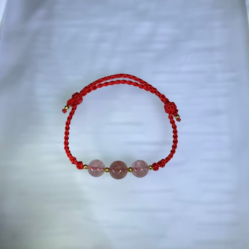 Red Strawberry Quartz Handwoven Bracelet 红色草莓晶手编手链