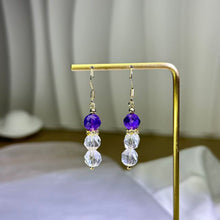 Load image into Gallery viewer, Amethyst Clear Quartz Faceted Bead Hook Earrings 紫水晶白水晶切面珠耳钩

