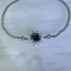 Blue Flash Labradorite Sunflower Bracelet 强蓝光拉长石灰月光石镶嵌太阳花手链