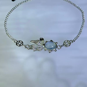 Aquamarine Goldfish Bracelet 海蓝宝镶嵌金鱼手链