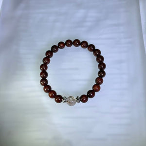 Copper Rutilated Quartz &amp; Sandalwood Bead Bracelet 铜发晶紫檀木手串