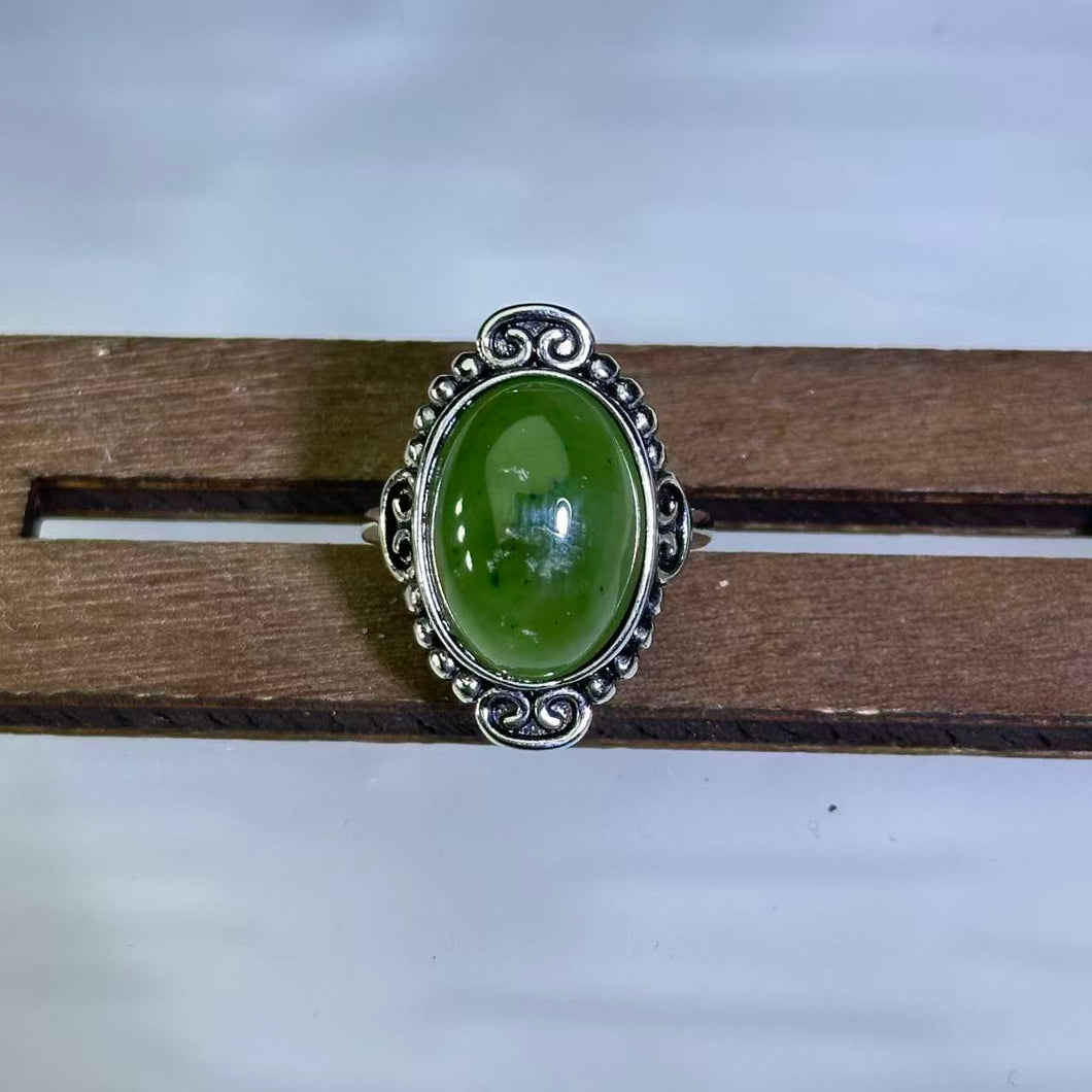 Green Nephrite Adjustable Ring 和田玉碧玉镶嵌活口戒指