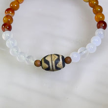 Load image into Gallery viewer, Carnelian White Agate and Dzi Tooth Bead Bracelet 红玛瑙白玛瑙虎牙天珠手串
