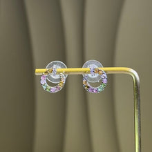 Load image into Gallery viewer, Rainbow Tourmaline Silver Stud Earrings 彩虹碧玺银耳钉
