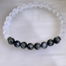 Load image into Gallery viewer, White Agate Silver Sheen Obsidian Beaded Bracelet 白玛瑙银眼黑曜石手串
