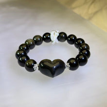Load image into Gallery viewer, Golden Sheen Obsidian Heart Beaded Bracelet 金眼黑曜石爱心手串
