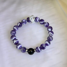 Load image into Gallery viewer, Dream Amethyst Rainbow Sheen Obsidian Beaded Bracelet 梦幻紫水晶彩眼黑曜石手串
