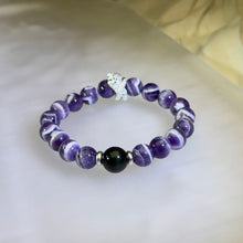 Load image into Gallery viewer, Dream Amethyst Rainbow Sheen Obsidian Beaded Bracelet 梦幻紫水晶彩眼黑曜石手串

