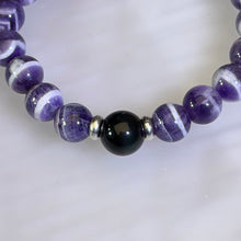 Load image into Gallery viewer, Dream Amethyst Rainbow Sheen Obsidian Beaded Bracelet 梦幻紫水晶彩眼黑曜石手串
