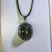 Load image into Gallery viewer, Golden Sheen Obsidian Pendant Necklace 金眼黑曜石镶嵌吊坠项链
