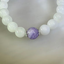 Load image into Gallery viewer, White Nephrite Kunzite Beaded Bracelet 和田玉白玉紫锂辉手串
