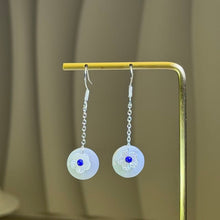 Load image into Gallery viewer, White Jade Lucky Buckle Drop Earrings 白色翡翠平安扣耳坠
