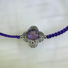 Load image into Gallery viewer, Amethyst Macrame Clover Adjustable Bracelet 紫水晶编织四叶草可调节手链
