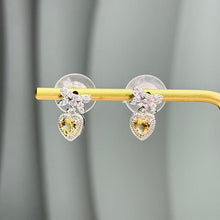 Load image into Gallery viewer, Citrine Heart Bow Earrings 黄水晶爱心蝴蝶结耳钉
