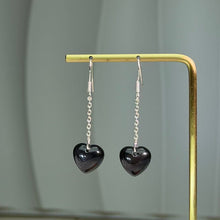 Load image into Gallery viewer, Rainbow Sheen Obsidian Heart Drop Earrings 彩眼黑曜石心形耳坠
