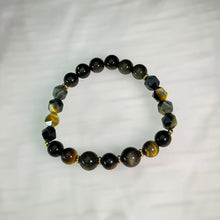 Load image into Gallery viewer, Golden Sheen Obsidian Yellow Tiger's Eye Beaded Bracelet 金眼黑曜石黄虎眼石手串
