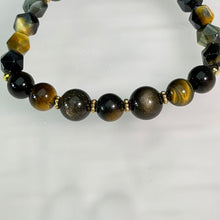 Load image into Gallery viewer, Golden Sheen Obsidian Yellow Tiger's Eye Beaded Bracelet 金眼黑曜石黄虎眼石手串
