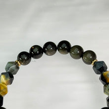Load image into Gallery viewer, Golden Sheen Obsidian Yellow Tiger's Eye Beaded Bracelet 金眼黑曜石黄虎眼石手串
