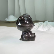Load image into Gallery viewer, Silver Sheen Obsidian Hello Kitty Figurine 银眼黑曜石凯蒂猫摆件
