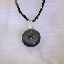 Load image into Gallery viewer, Silver Sheen Obsidian Lucky Buckle Necklace 银眼黑曜石平安扣项链
