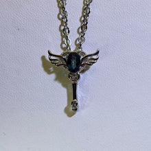 Load image into Gallery viewer, London Blue Topaz Winged Key Necklace 伦敦蓝托帕石翅膀钥匙项链
