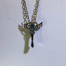 Load image into Gallery viewer, London Blue Topaz Winged Key Necklace 伦敦蓝托帕石翅膀钥匙项链
